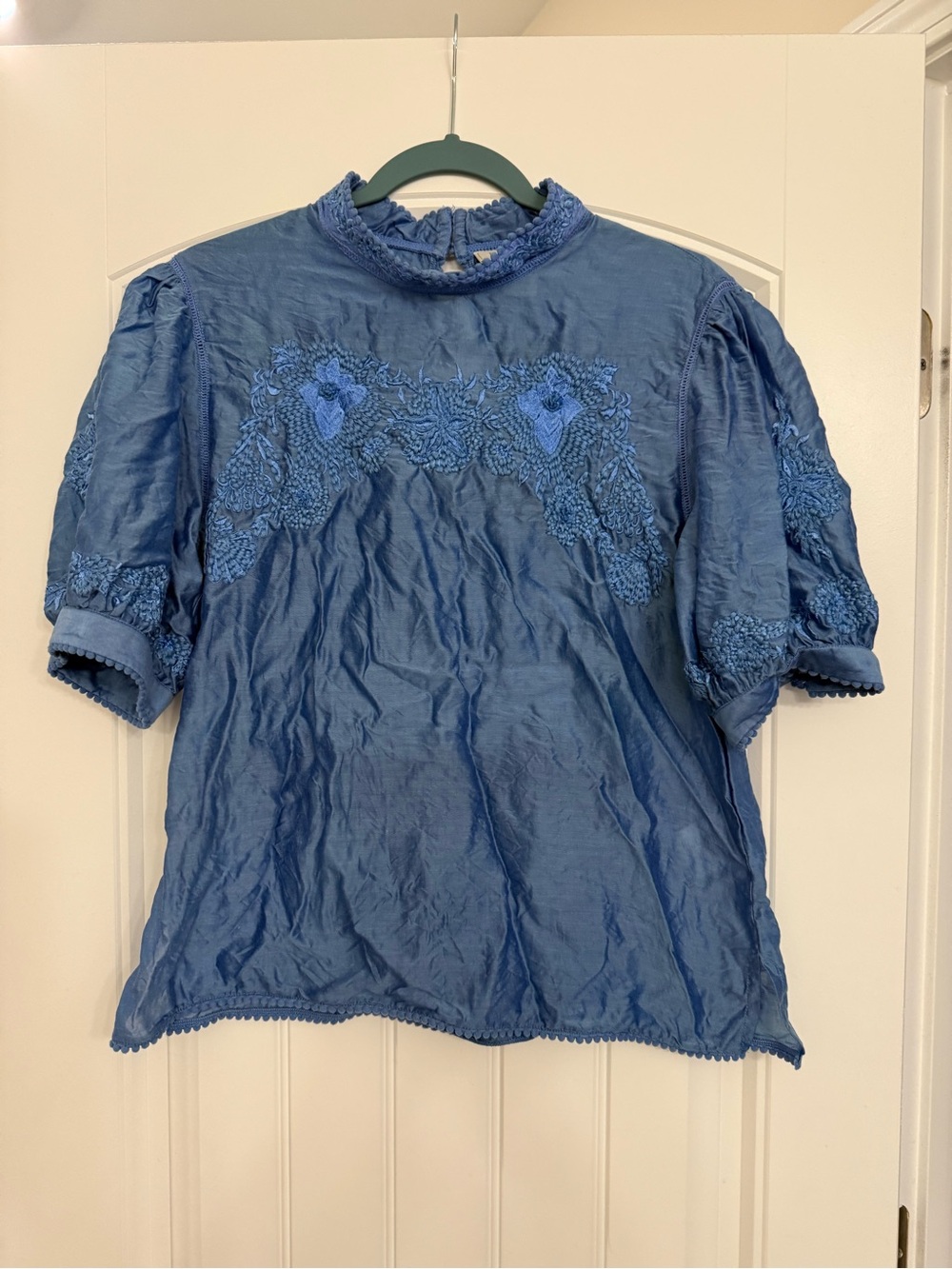 Anthropologie Payal Jain blue embroidered blouse, size M - Picture 2 of 5